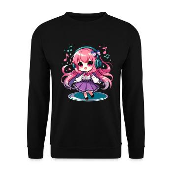 Kawaii Chibi Anime Girl Anime Merch Japanese - Unisex Sweatshirt - black - Front - Alina (178cm) & Michal (187cm)