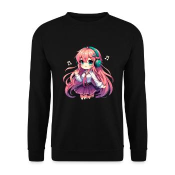 Kawaii Chibi Anime Girl Anime Merch Japanese - Unisex Sweatshirt - black - Front - Alina (178cm) & Michal (187cm)
