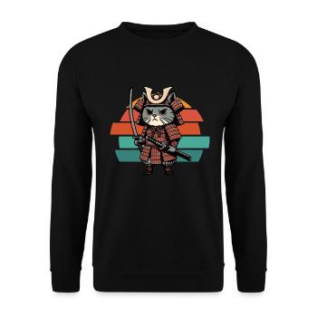 Japanese Samurai Cat Warrior Retro Ninja - Unisex Sweatshirt - black - Front - Alina (178cm) & Michal (187cm)