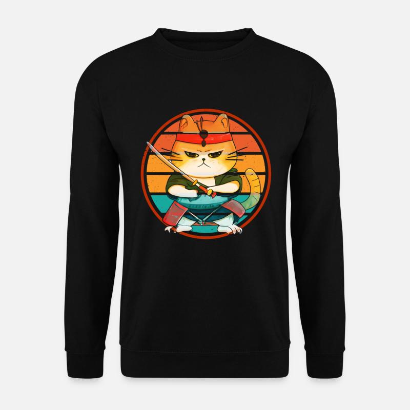 Japanische Samurai -Katzenkrieger Retro Ninja - Unisex Pullover - Schwarz