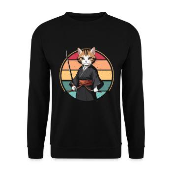 Japanese Samurai Cat Warrior Retro Ninja - Unisex Sweatshirt - black - Front - Alina (178cm) & Michal (187cm)