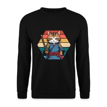 Japanese Samurai Cat Warrior Retro Ninja - Unisex Sweatshirt - black - Front - Alina (178cm) & Michal (187cm)