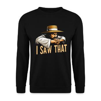 I Saw Jesus Meme Funny Christian - Unisex Sweatshirt - black - Front - Alina (178cm) & Michal (187cm)