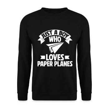 Papierflugzeug Origami Papierflugzeug Master - Unisex Pullover - Schwarz - Vorne - Alina (178cm) & Michal (187cm)