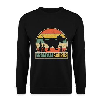 Omasaurus T Rex Dinosaurier Oma Nana - Unisex Pullover - Schwarz - Vorne - Alina (178cm) & Michal (187cm)