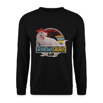Omasaurus T Rex Dinosaurier Oma Nana - Unisex Pullover - Schwarz - Vorne - Alina (178cm) & Michal (187cm)