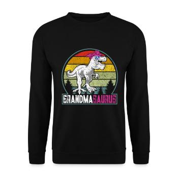 Omasaurus T Rex Dinosaurier Oma Nana - Unisex Pullover - Schwarz - Vorne - Alina (178cm) & Michal (187cm)