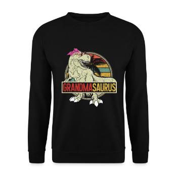 Omasaurus T Rex Dinosaurier Oma Nana - Unisex Pullover - Schwarz - Vorne - Alina (178cm) & Michal (187cm)