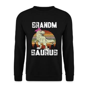 Omasaurus T Rex Dinosaurier Oma Nana - Unisex Pullover - Schwarz - Vorne - Alina (178cm) & Michal (187cm)