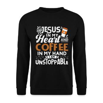 Jésus dans mon cœur Café dans ma main - Sweat-shirt Unisexe - noir - Devant - Alina (178cm) & Michal (187cm)