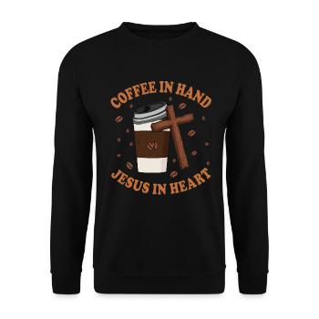 Jesus In My Heart Coffee In My Hand - Unisex Pullover - Schwarz - Vorne - Alina (178cm) & Michal (187cm)