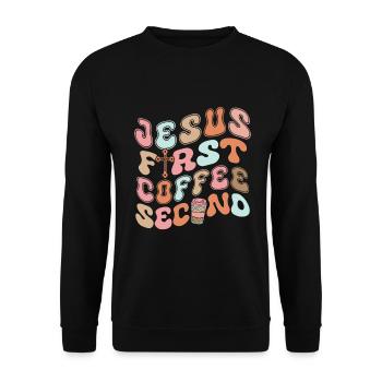 Jesus First Coffee Second - Unisex Sweatshirt - black - Front - Alina (178cm) & Michal (187cm)