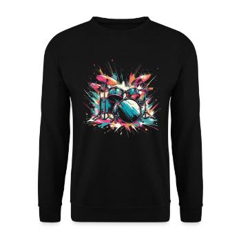 Buntes Abstraktes Drum Set Drummer Drumming - Unisex Pullover - Schwarz - Vorne - Alina (178cm) & Michal (187cm)