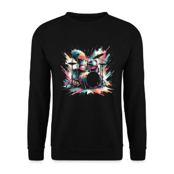 Buntes Abstraktes Drum Set Drummer Drumming - Unisex Pullover - Schwarz - Vorne - Alina (178cm) & Michal (187cm)