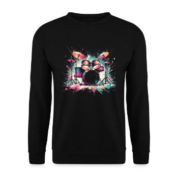 Buntes Abstraktes Drum Set Drummer Drumming - Unisex Pullover - Schwarz - Vorne - Alina (178cm) & Michal (187cm)