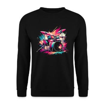 Buntes Abstraktes Drum Set Drummer Drumming - Unisex Pullover - Schwarz - Vorne - Alina (178cm) & Michal (187cm)