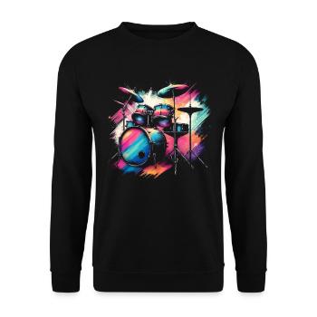 Buntes Abstraktes Drum Set Drummer Drumming - Unisex Pullover - Schwarz - Vorne - Alina (178cm) & Michal (187cm)