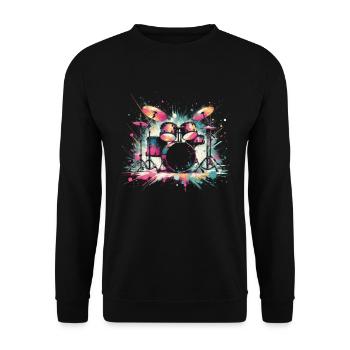 Buntes Abstraktes Drum Set Drummer Drumming - Unisex Pullover - Schwarz - Vorne - Alina (178cm) & Michal (187cm)