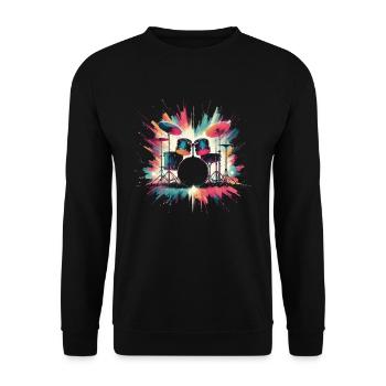 Buntes Abstraktes Drum Set Drummer Drumming - Unisex Pullover - Schwarz - Vorne - Alina (178cm) & Michal (187cm)