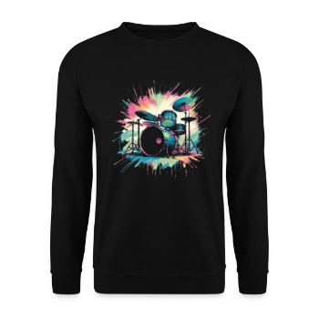 Buntes Abstraktes Drum Set Drummer Drumming - Unisex Pullover - Schwarz - Vorne - Alina (178cm) & Michal (187cm)
