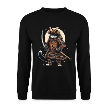 Japanische Samurai -Katzenkrieger Retro Ninja - Unisex Pullover - Schwarz - Vorne - Alina (178cm) & Michal (187cm)