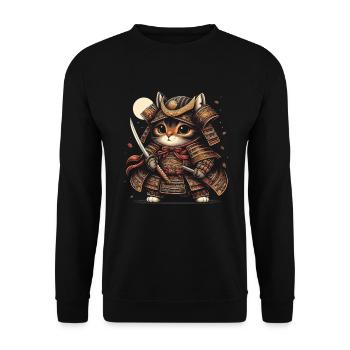 Japanische Samurai -Katzenkrieger Retro Ninja - Unisex Pullover - Schwarz - Vorne - Alina (178cm) & Michal (187cm)