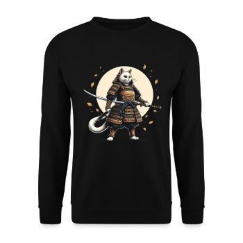 Japanische Samurai -Katzenkrieger Retro Ninja - Unisex Pullover - Schwarz - Vorne - Alina (178cm) & Michal (187cm)