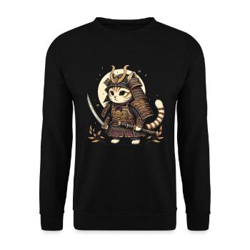 Japanische Samurai -Katzenkrieger Retro Ninja - Unisex Pullover - Schwarz - Vorne - Alina (178cm) & Michal (187cm)