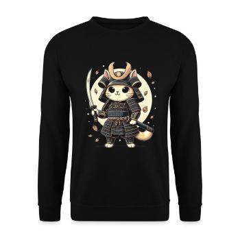 Japanische Samurai -Katzenkrieger Retro Ninja - Unisex Pullover - Schwarz - Vorne - Alina (178cm) & Michal (187cm)