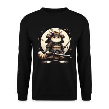 Japanische Samurai -Katzenkrieger Retro Ninja - Unisex Pullover - Schwarz - Vorne - Alina (178cm) & Michal (187cm)