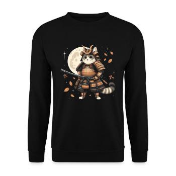 Japanische Samurai -Katzenkrieger Retro Ninja - Unisex Pullover - Schwarz - Vorne - Alina (178cm) & Michal (187cm)