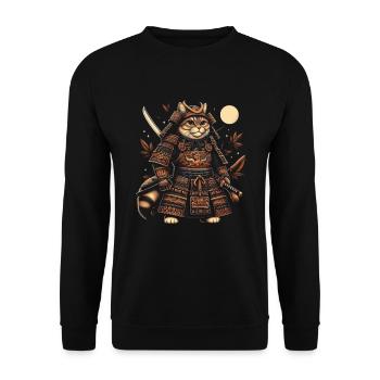 Japanische Samurai -Katzenkrieger Retro Ninja - Unisex Pullover - Schwarz - Vorne - Alina (178cm) & Michal (187cm)