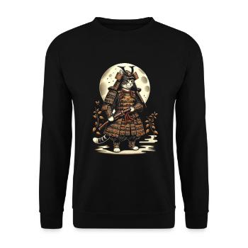 Japanische Samurai -Katzenkrieger Retro Ninja - Unisex Pullover - Schwarz - Vorne - Alina (178cm) & Michal (187cm)