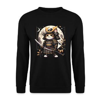 Japanese Samurai Cat Warrior Retro Ninja - Unisex Sweatshirt - black - Front - Alina (178cm) & Michal (187cm)