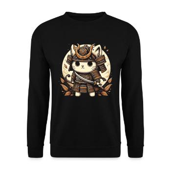 Japanische Samurai -Katzenkrieger Retro Ninja - Unisex Pullover - Schwarz - Vorne - Alina (178cm) & Michal (187cm)