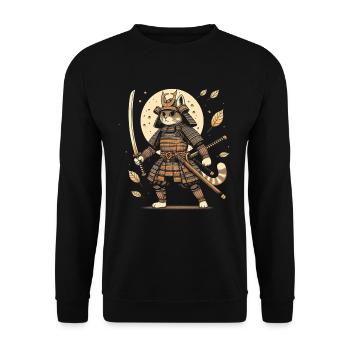 Japanische Samurai -Katzenkrieger Retro Ninja - Unisex Pullover - Schwarz - Vorne - Alina (178cm) & Michal (187cm)