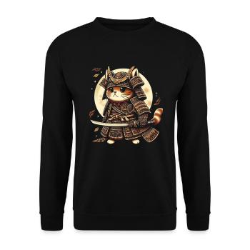 Japanese Samurai Cat Warrior Retro Ninja - Unisex Sweatshirt - black - Front - Alina (178cm) & Michal (187cm)