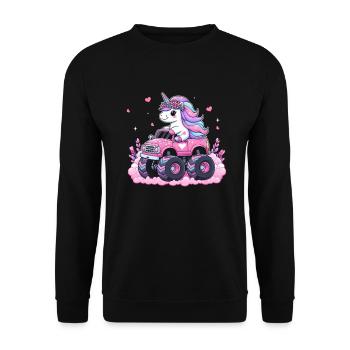 Monster Truck Einhorn Geburtstagsfeier Mädchen - Unisex Pullover - Schwarz - Vorne - Alina (178cm) & Michal (187cm)