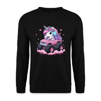 Monster Truck Einhorn Geburtstagsfeier Mädchen - Unisex Pullover - Schwarz - Vorne - Alina (178cm) & Michal (187cm)