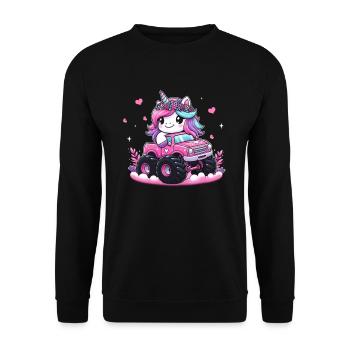 Monster Truck Einhorn Geburtstagsfeier Mädchen - Unisex Pullover - Schwarz - Vorne - Alina (178cm) & Michal (187cm)