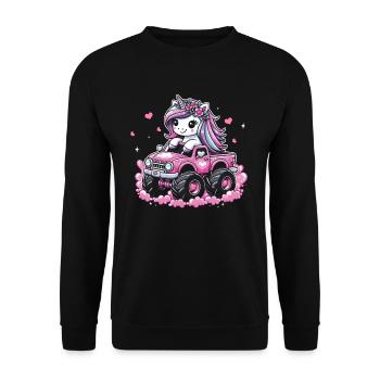 Monster Truck Einhorn Geburtstagsfeier Mädchen - Unisex Pullover - Schwarz - Vorne - Alina (178cm) & Michal (187cm)