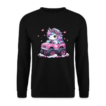 Monster Truck Einhorn Geburtstagsfeier Mädchen - Unisex Pullover - Schwarz - Vorne - Alina (178cm) & Michal (187cm)