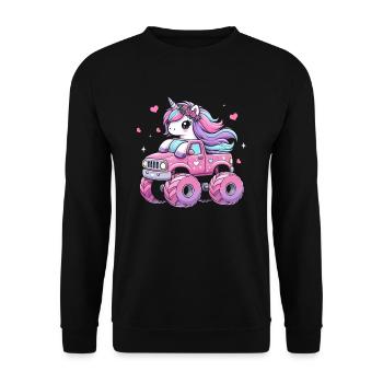 Monster Truck Einhorn Geburtstagsfeier Mädchen - Unisex Pullover - Schwarz - Vorne - Alina (178cm) & Michal (187cm)