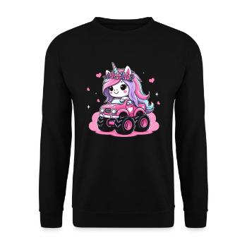 Monster Truck Einhorn Geburtstagsfeier Mädchen - Unisex Pullover - Schwarz - Vorne - Alina (178cm) & Michal (187cm)