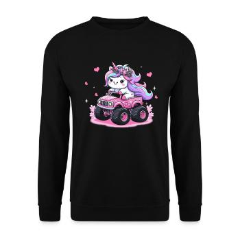 Monster Truck Einhorn Geburtstagsfeier Mädchen - Unisex Pullover - Schwarz - Vorne - Alina (178cm) & Michal (187cm)