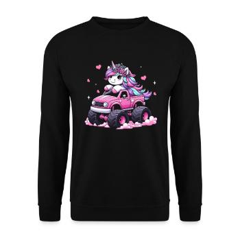 Monster Truck Einhorn Geburtstagsfeier Mädchen - Unisex Pullover - Schwarz - Vorne - Alina (178cm) & Michal (187cm)