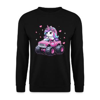 Monster Truck Einhorn Geburtstagsfeier Mädchen - Unisex Pullover - Schwarz - Vorne - Alina (178cm) & Michal (187cm)
