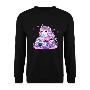 Monster Truck Einhorn Geburtstagsfeier Mädchen - Unisex Pullover - Schwarz - Vorne - Alina (178cm) & Michal (187cm)