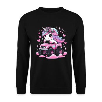 Monster Truck Einhorn Geburtstagsfeier Mädchen - Unisex Pullover - Schwarz - Vorne - Alina (178cm) & Michal (187cm)