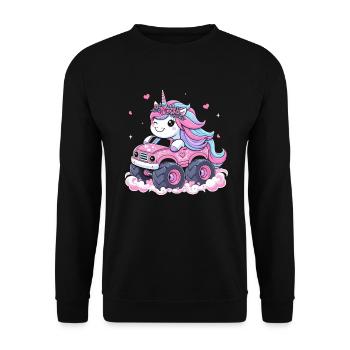 Monster Truck Einhorn Geburtstagsfeier Mädchen - Unisex Pullover - Schwarz - Vorne - Alina (178cm) & Michal (187cm)